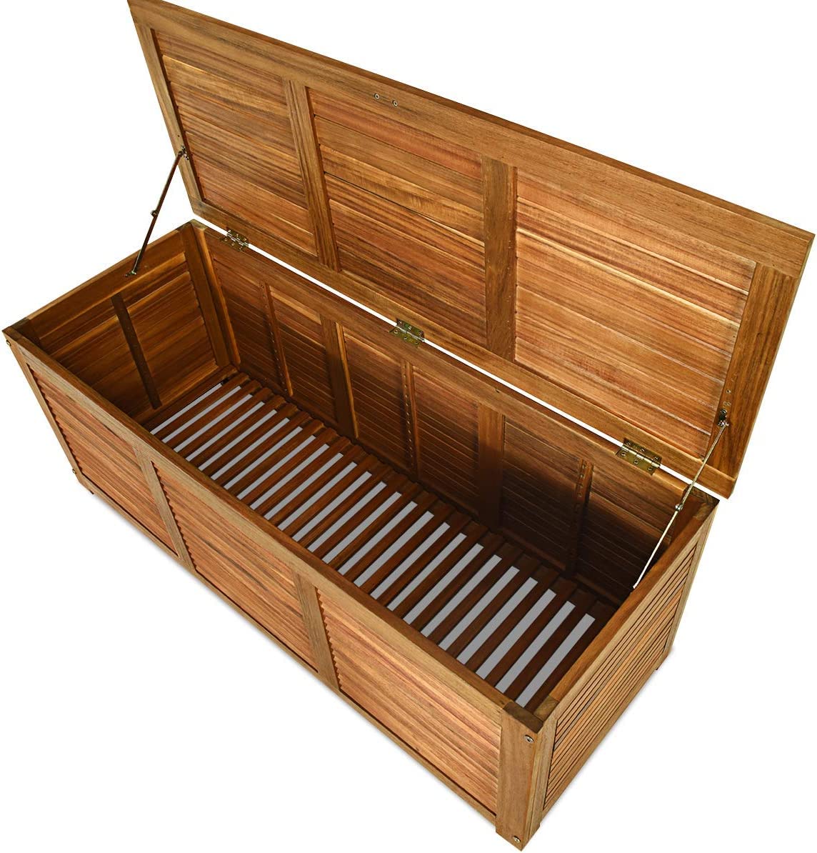 GYMAX Coffre de Terrasse en Bois d'Acacia, Boîte de Rangement Intérieur Extérieur pour Jardin, Coussins de Meubles/Patio ou Outils de Jardinage