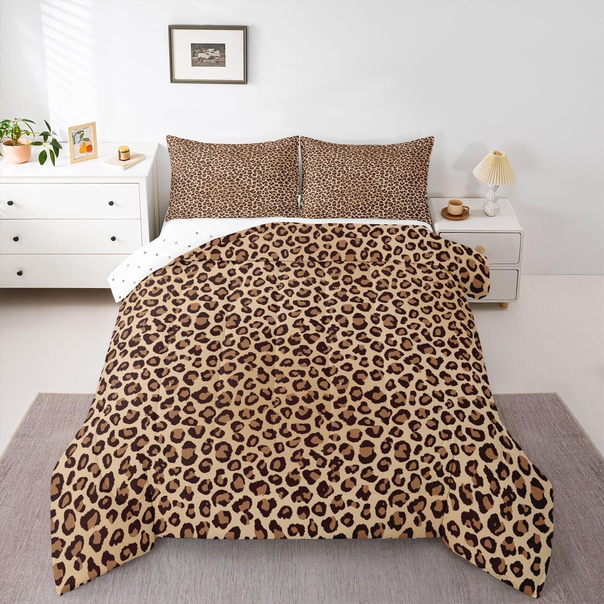 Feelyou Black Brown Leopard Print Comforter Women Cheetah Print Comforter Set for Kids Boys Girls Men Africa Animal Wildlife Bedding Set Soft Decor Safari Duvet Set Twin Size Quilt Boys