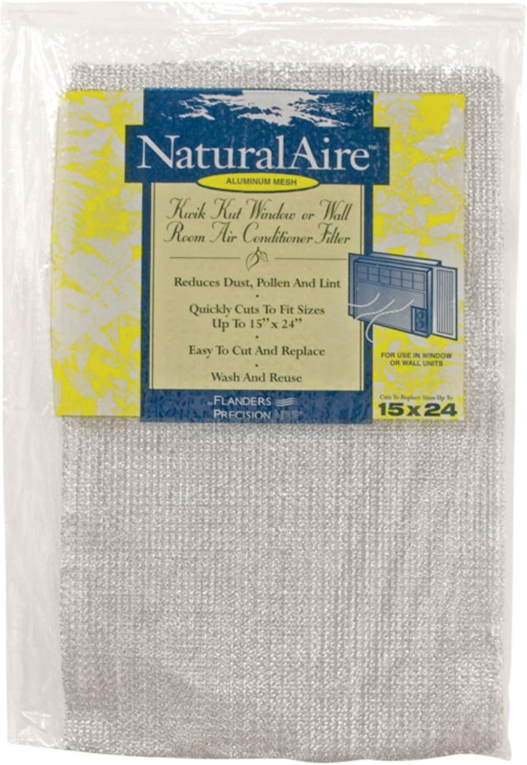 AAF Flanders NaturalAire 24 in. H x 15 in. W x 1/4 in. D Aluminium Air Conditioner Filter