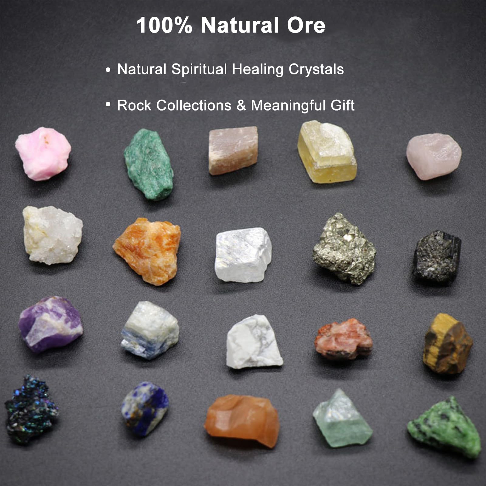20 Pezzi/Set Set di Cristalli Curativi Pietre Preziose Minerali Naturali Campioni di Minerali per L' educazione Alla Geologia Delle Rocce per Collezionisti Insegnanti