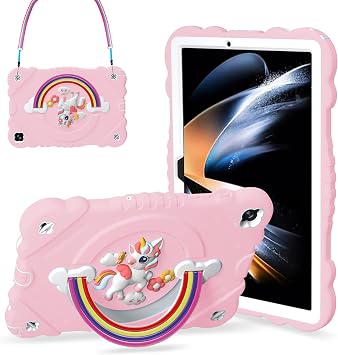 XZC Case for Samsung Galaxy Tab A11+ Plus/A9+ Plus 11 Inch Case Unicorn Heavy Duty Shockproof Protective Case with Stand/Shoulder Strap for Kids Girls Women Pink