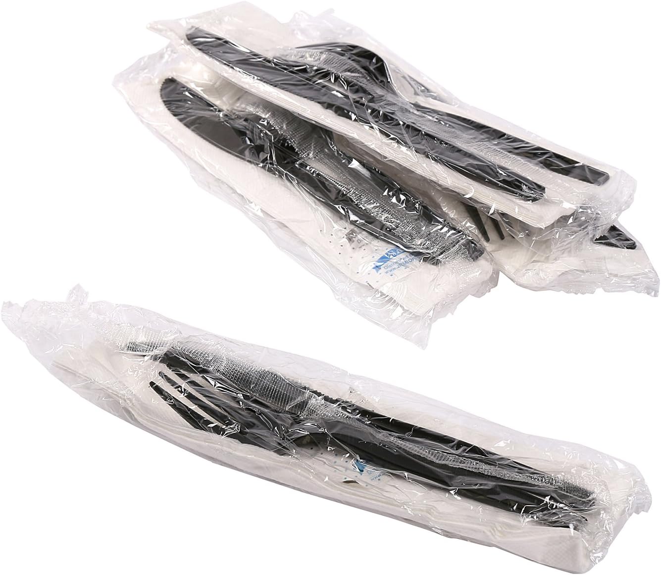 AmerCareRoyal 5-in-1 Disposable Silverware Heavy Duty Plastic Utensil Set with Fork, Knife, Salt & Pepper Packets, 13x17 inch 2-ply Napkin - Individually Wrapped Cutlery Meal Kit, Black, Case of 500