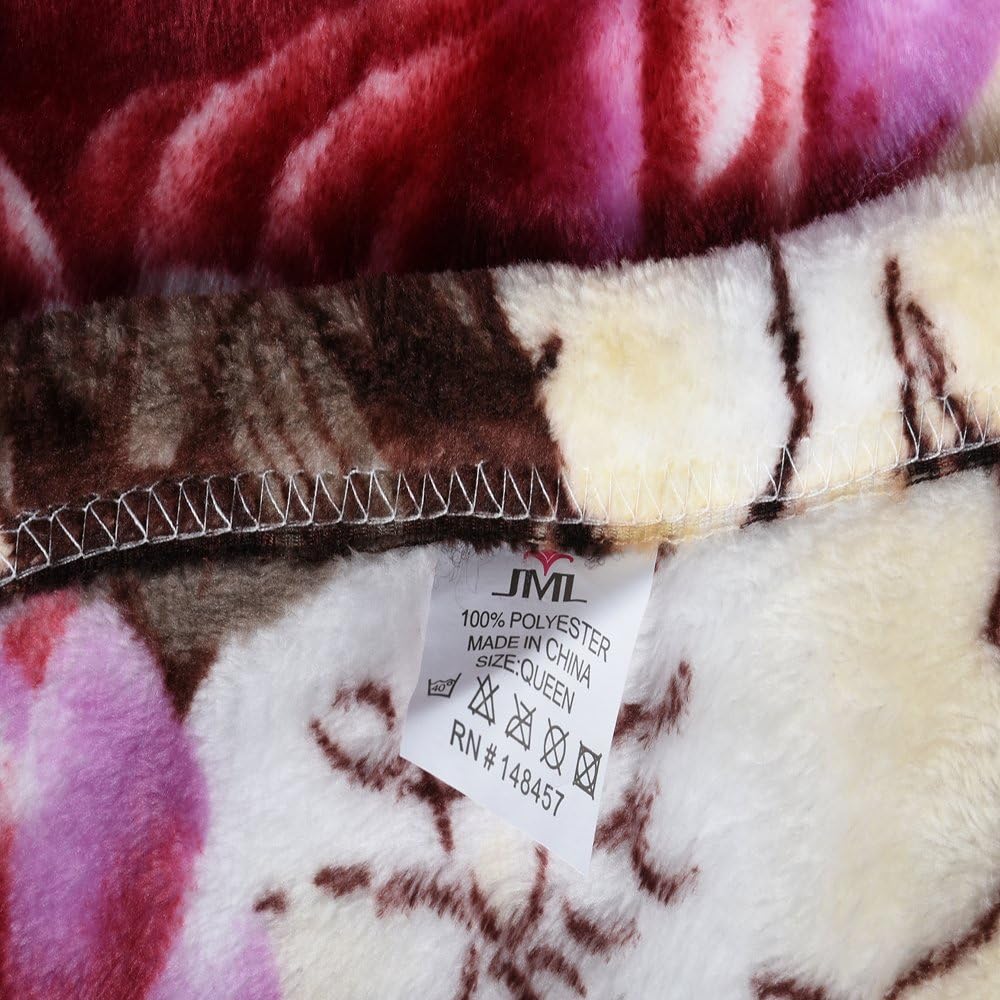 JML Lightweight Plush Soft Warm Red Rose Printed Pattern Flannel Fleece Bed Throw Blanket, King Size 79" x 91"