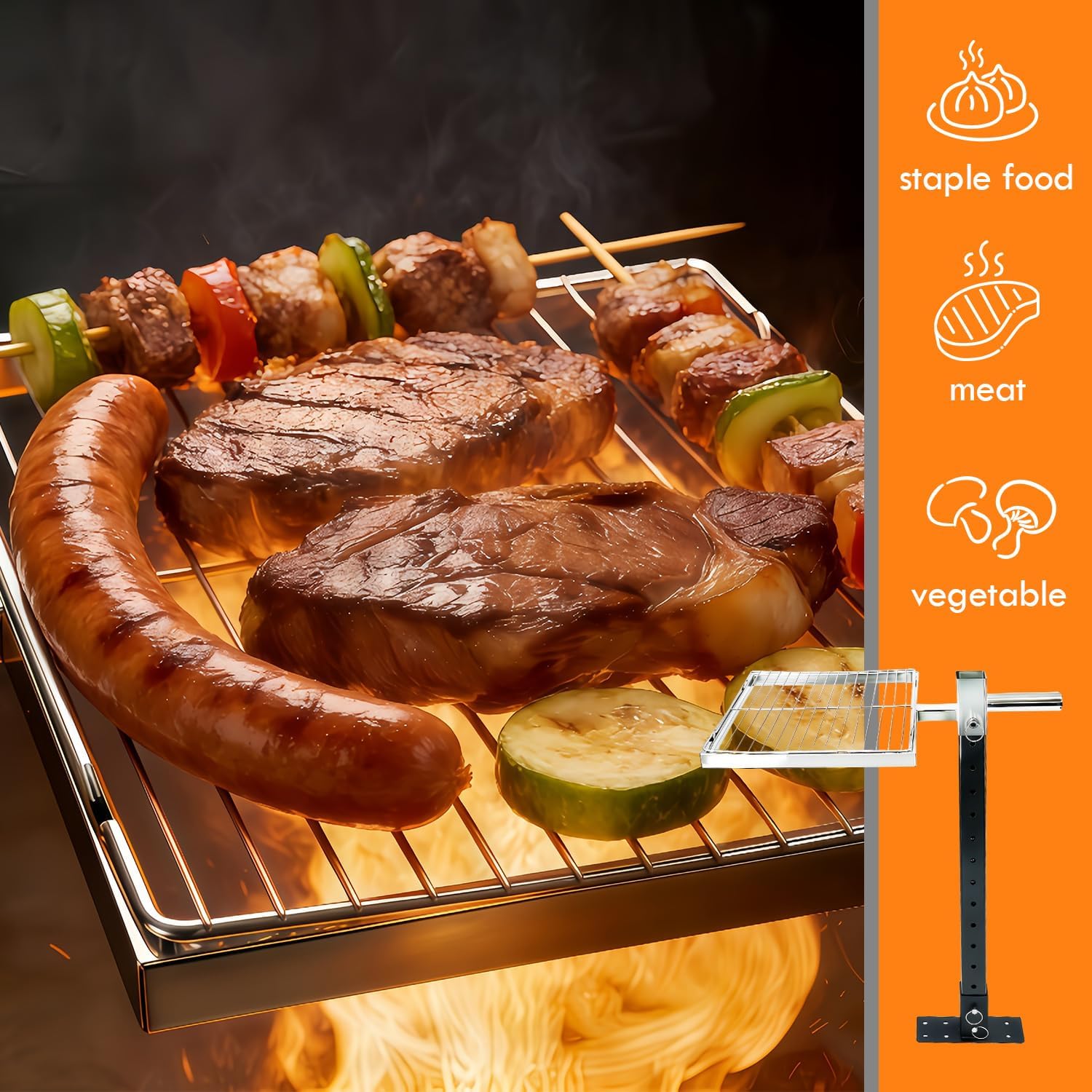 Adjustable Campfire Grill Grate, Stainless Steel Camping Grill Grate, Portable Camp Fire Racks Mesh Cooking Grate, Easy Setup Camp Fire Cooking Equipment for Camping Outdoor BBQ