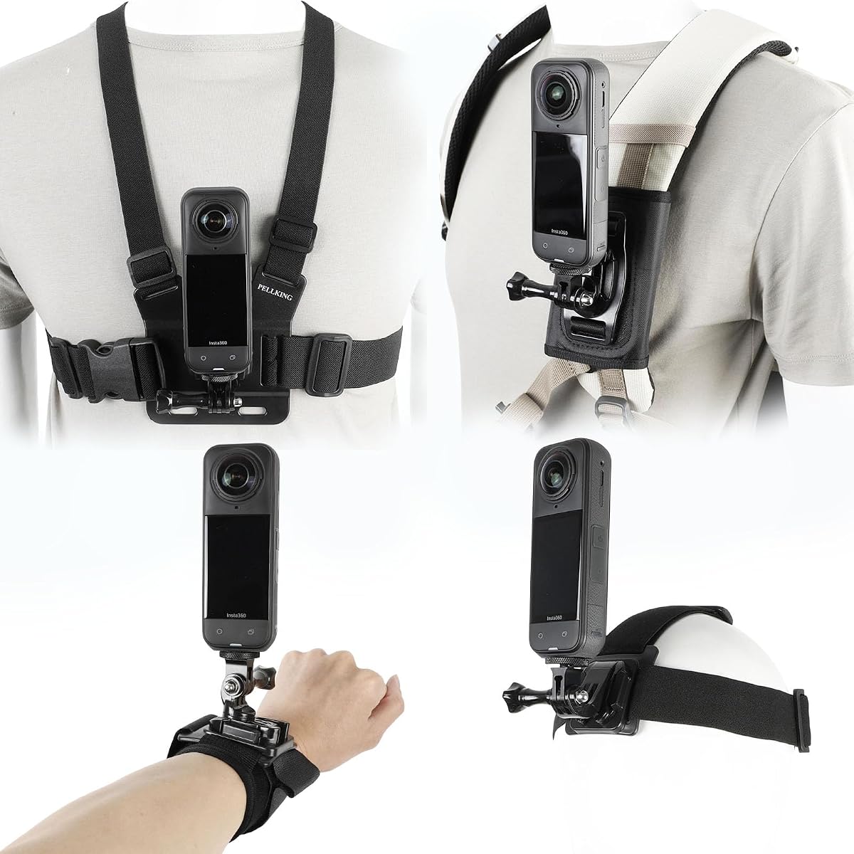 Accessories Kit for Insta360 One X5/X4/X4 Air/X3/X2, One R, X and GoPro Hero 9,New Quick Release Head Strap Mount + Chest Mount Harness + Backpack Strap Clip + 360°Rotating Wrist Strap