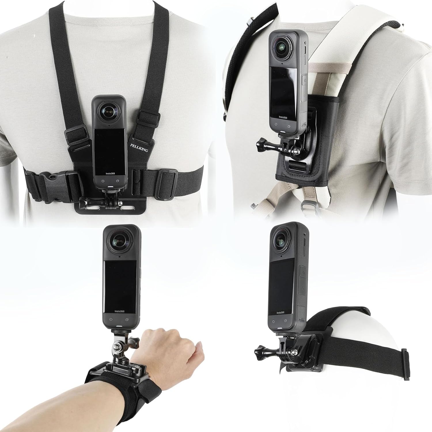 Accessories Kit for Insta360 One X5/X4/X4 Air/X3/X2, One R, X and GoPro Hero 9,New Quick Release Head Strap Mount + Chest Mount Harness + Backpack Strap Clip + 360°Rotating Wrist Strap