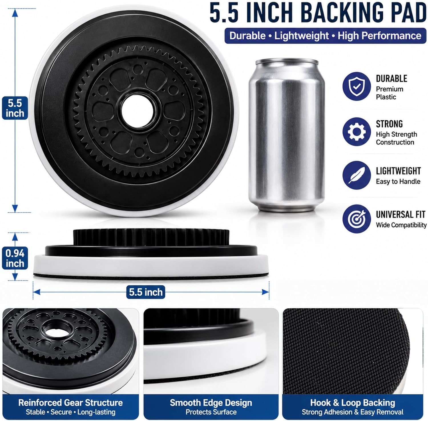 BBTO Backing Plate Pad Compatible with 3401 Vrg 5.5 Inch Pad Holder for Car Polisher Paint Correction Metal Sanding DIY Car Care Black Plastic Replacement