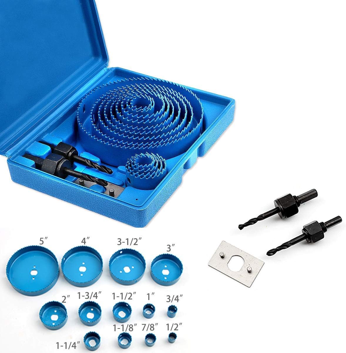 17pcs (19127mm) Hole Saw Cutter Kit, Hole Cutter Set with Wood Core Drill Bit Mandrels Hex Key