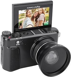 GOWENIC 8K Digital Camera, 88MP Cameras for Photography with 3 Inch 180 Flip Screen, 18X Zoom Autofocus Vlogging Cam with Lens Cap, Built in 32GB, for Photography (Black)