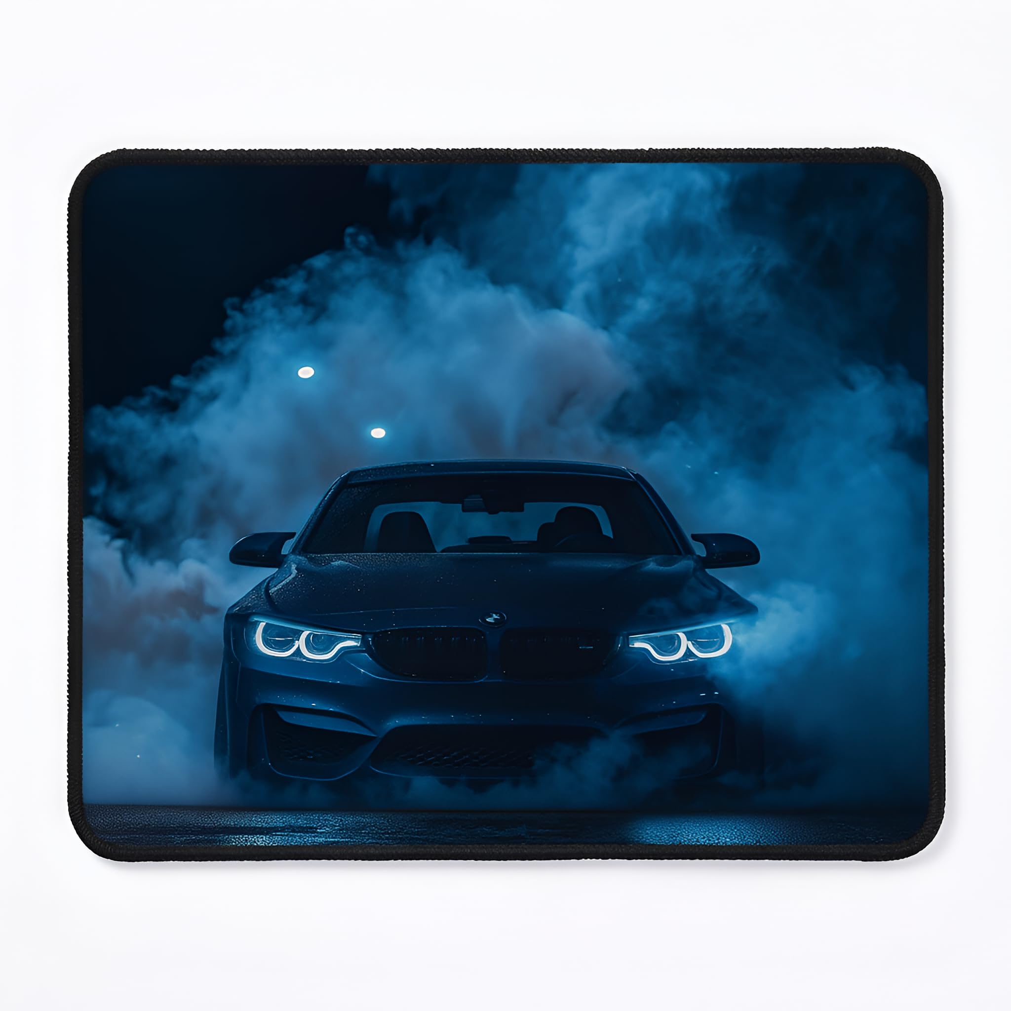 Printed Mouse Pad, Blue Sports Car with Smoke Design, Gaming Desk Accessory-image-36