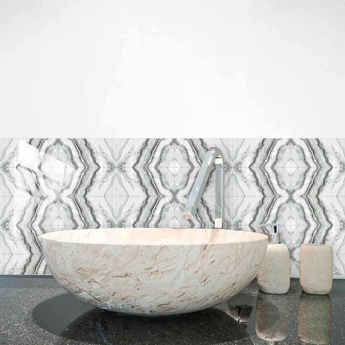Pegatinas para Azulejos con diseño geométrico Gris, Autoadhesivas, para Colocar sobre Azulejos, Suelos de baño, cocinas y Paredes. Duraderas, Impermeables y Resistentes al Aceite,