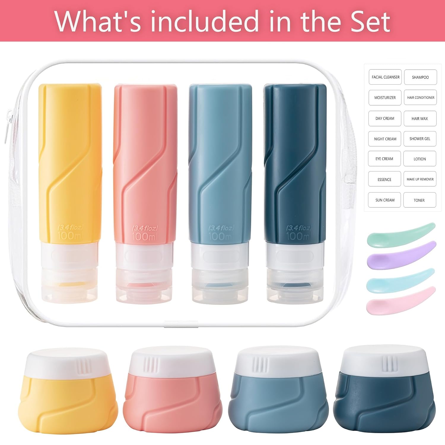 MODENGKONGJIAN Travel Bottles for Toiletries,TSA Approved Silicone Squeezable Travel Shampoo Bottles, 3oz Leak Proof Refillable Toiletry Cosmetic Containers （15 Pcs/Colorful）