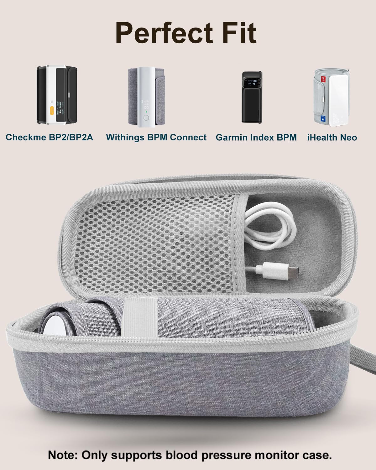 Custodia rigida da trasporto per Withings BPM Connect, custodia da viaggio per Withings Digital Blood Pressure Cuff Machine, BP Monitor Hard Shell, solo custodia grigia