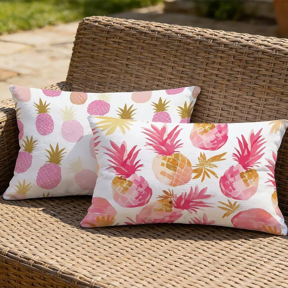 Housse de Coussin de Jardin Imperméable Rose en Lin 60x80 cm - 2