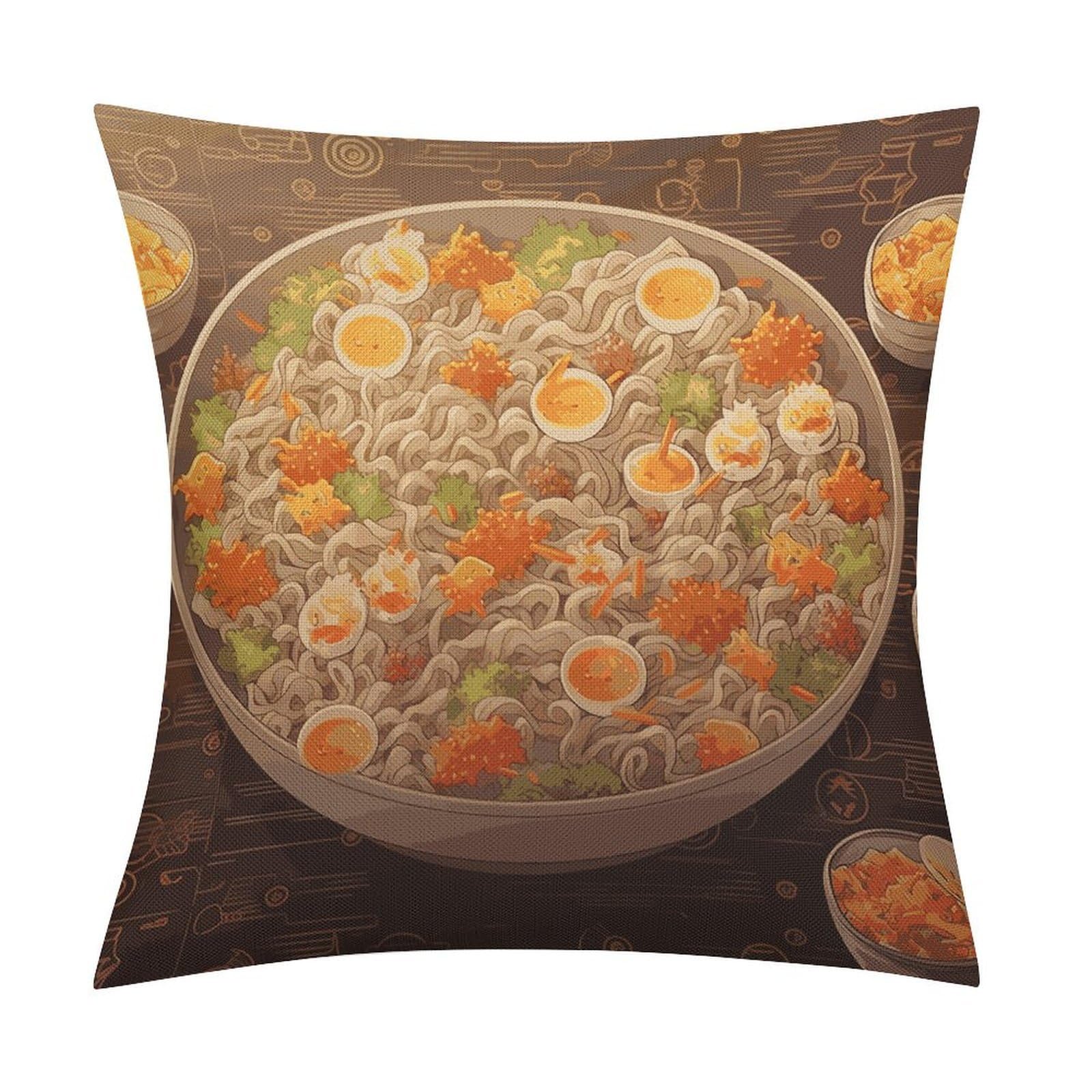 JTREHY Egg Cup Noodle Ramen Throw Pillow Covers Farmhouse Pillow Cover Standard Pillow Shams Decorative Square Pillowcases Soft Pillow Cases Wrinkle Fade Resistant for Couch Home 18x18 Inch