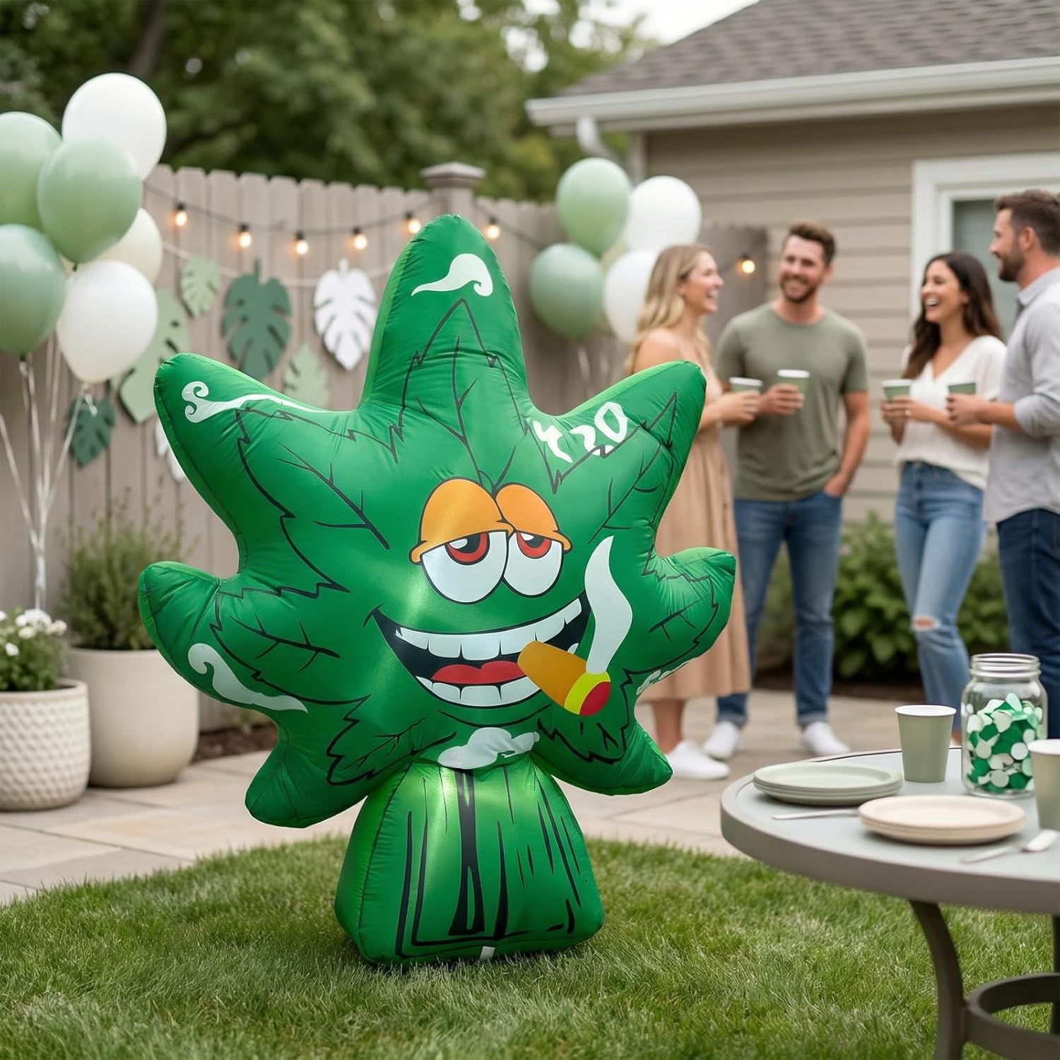5FT 420 Inflatables Outdoor Decorations Blow Up Leaves Blow Outdoor Decoration with Built-in LEDs for 420 Party Adult Parties Birthday Carnivals and More