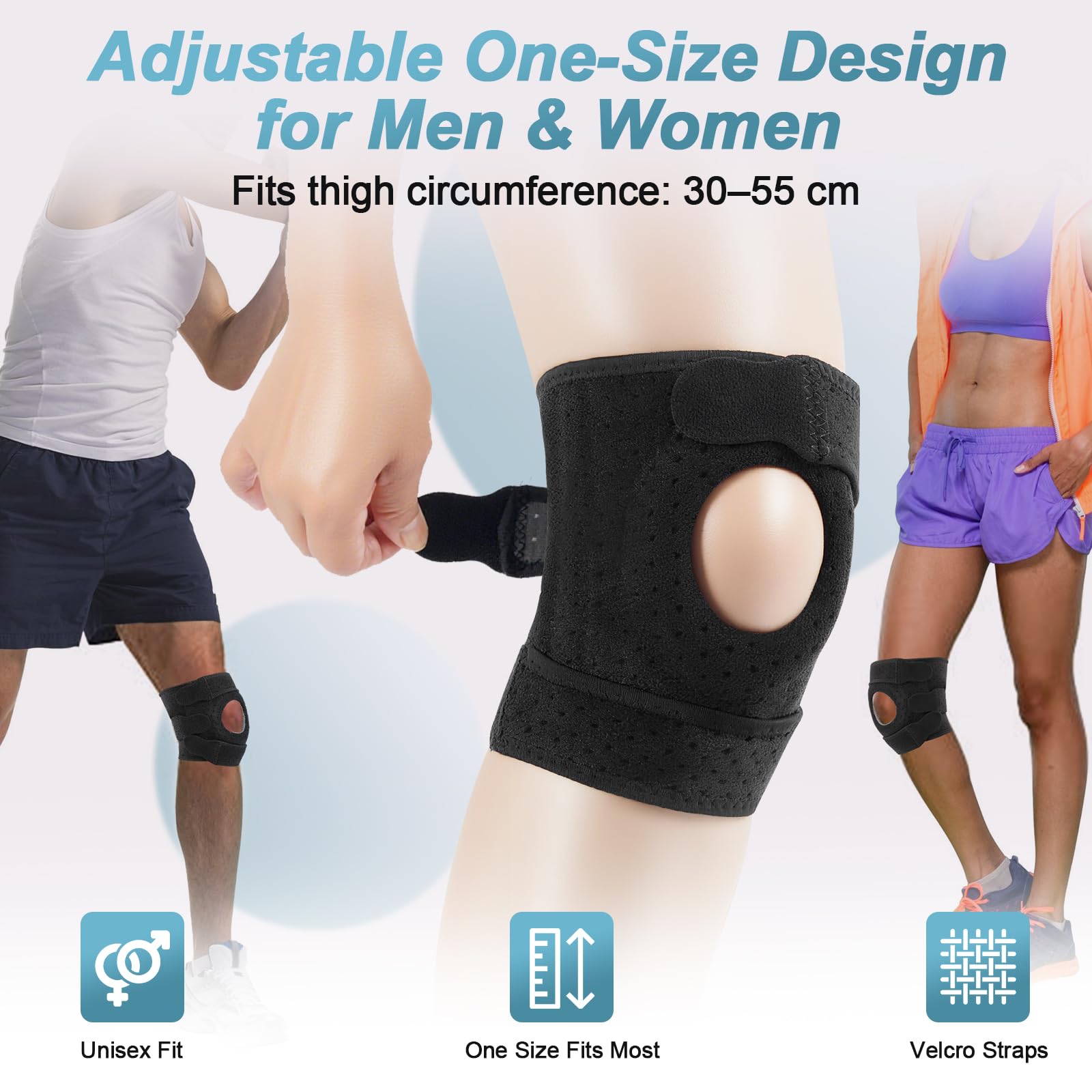 Confezione da 2 ginocchiere rotulee, per uomini e donne, ginocchiera regolabile per menisco e artrosi, supporto per ginocchio con protezione in silicone per corsa, sport - stabilizzazione, traspirante