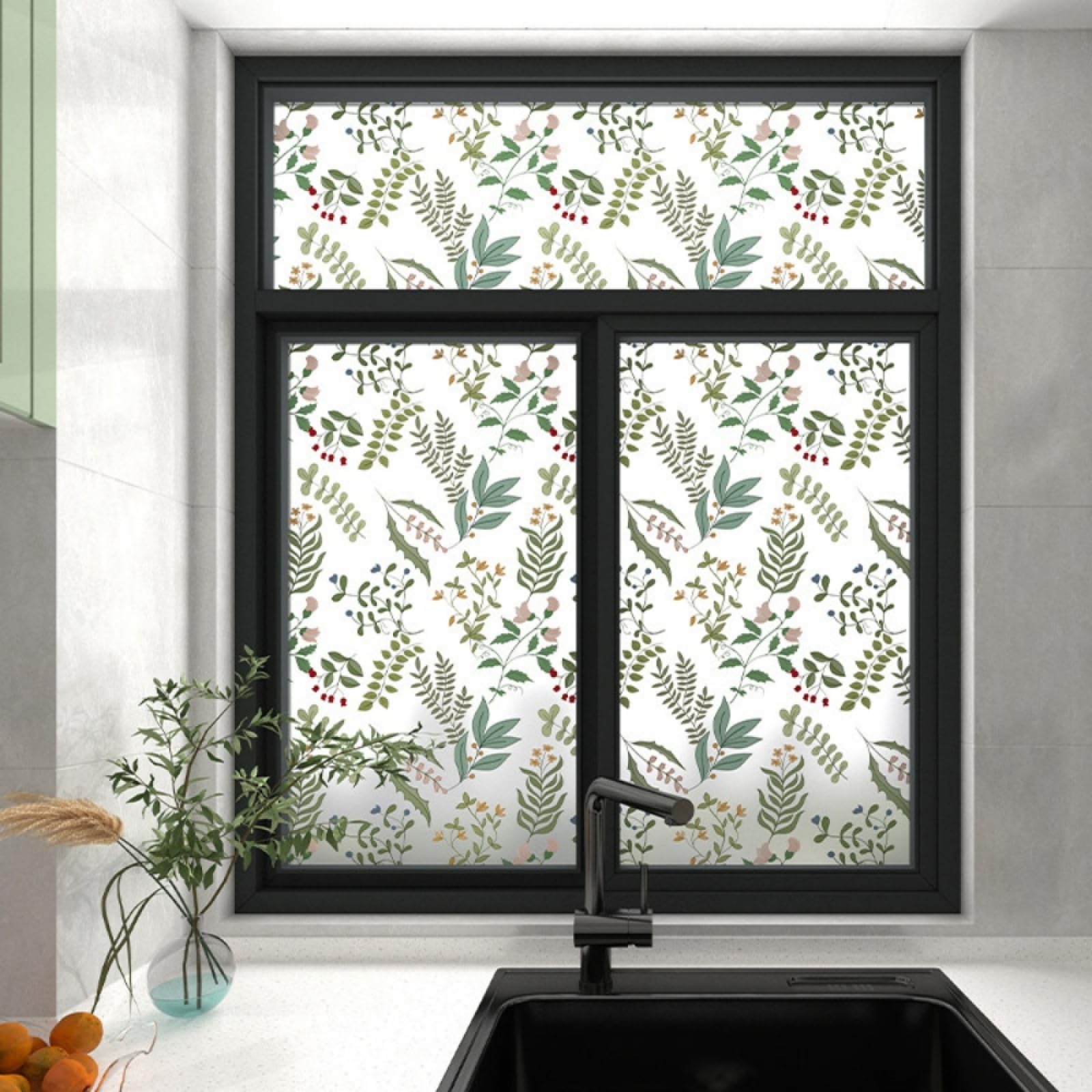 Pellicola Vetri Finestre 90X200CM Foglie Verdi Pellicola Adesiva Per Vetri Oscurante,Autoadesiva,Pellicole Per Vetri Anti Uv,Privacy Finestre Per Casa/Ufficio