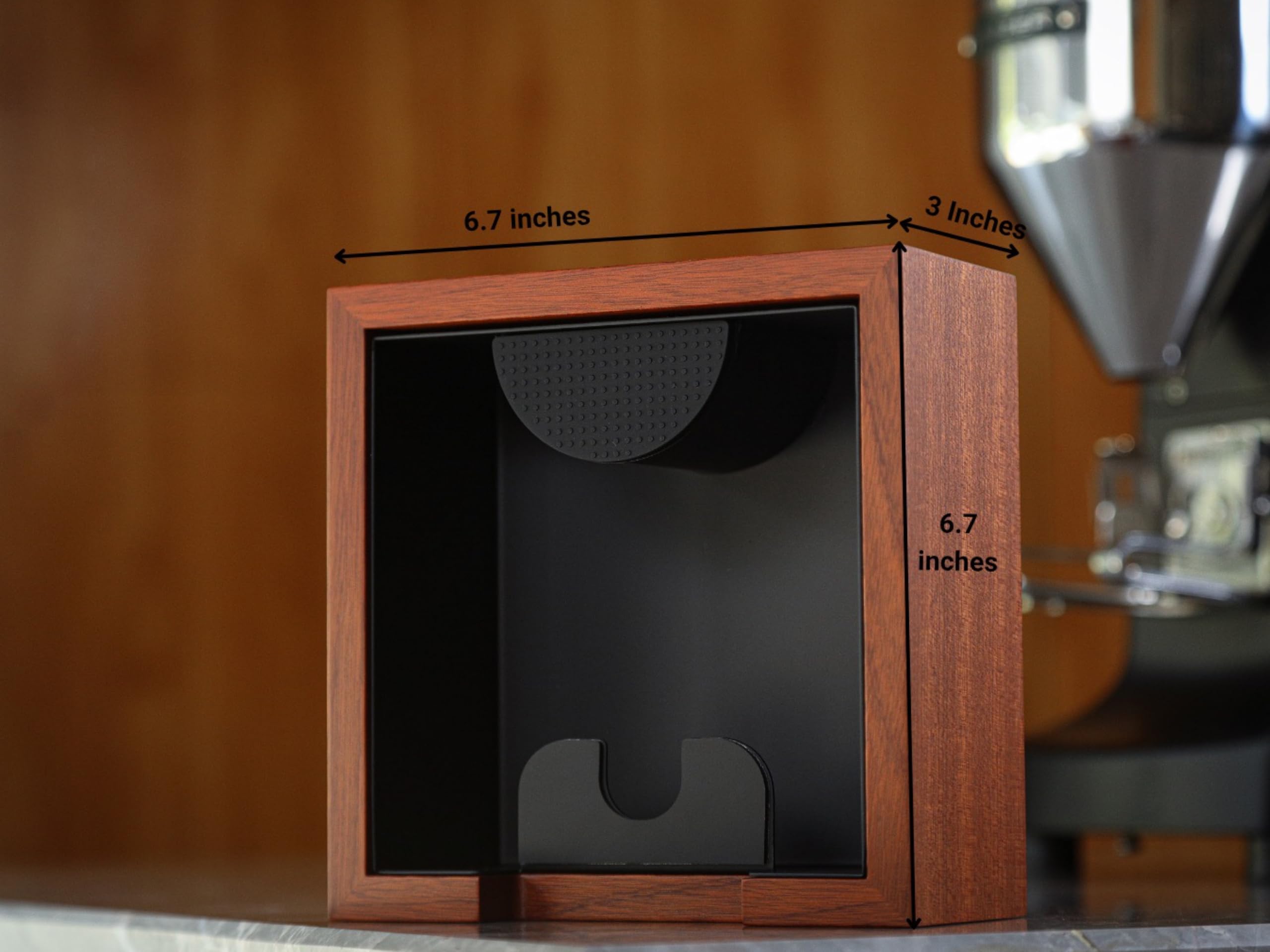 Boîte à Expresso En Bois De Noyer KNODOS - Station De Tampage Avec Barre Absorbant Les Chocs