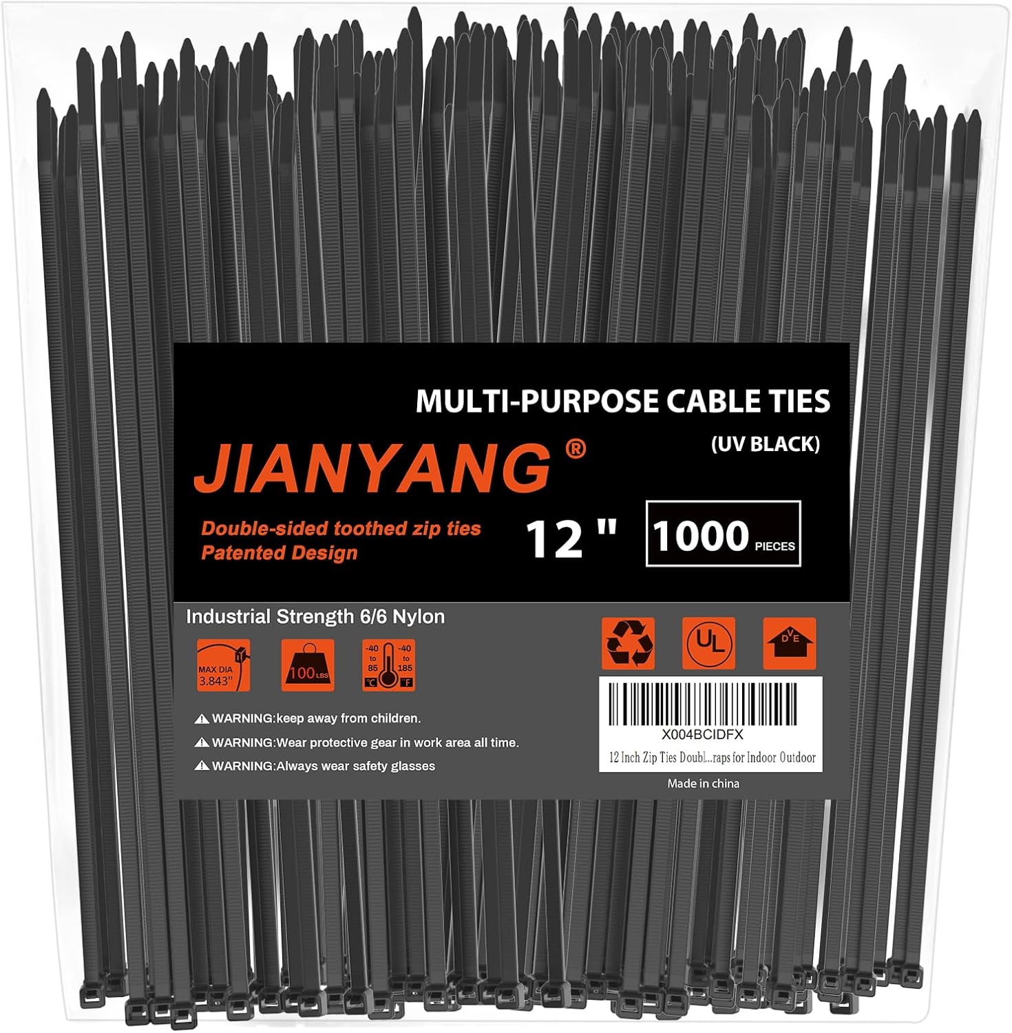 12 Inch Zip Ties Double Sided Toothed,70 LBS Tensile Strength Heavy Duty Cable Wire Ties With Self-Locking Adjustable More Durable Nylon Tie Wraps for Indoor Outdoor（500 Pack）