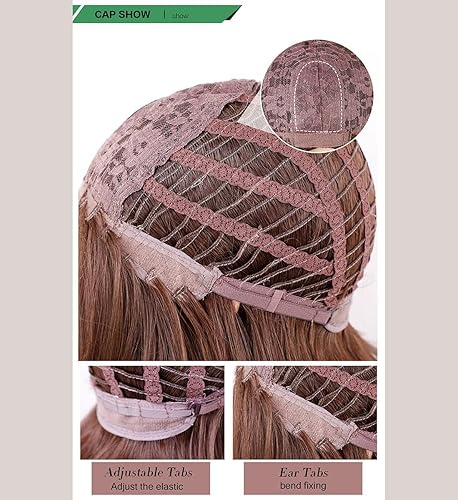 Miniatura 6 de LANOVA - Peluca desvanecida con fleco, peluca castaña rubia ondulada de cabello sintético sin pegamento, pelucas de cabello largo de aspecto natural