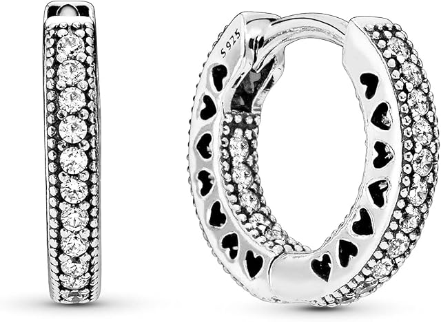 Pandora Signature Women's Sterling Silver Pavé Heart Cubic Zirconia Hoop Earrings
