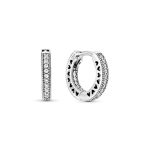 Pandora Signature Women's Sterling Silver Pavé Heart Cubic Zirconia Hoop Earrings - No Box