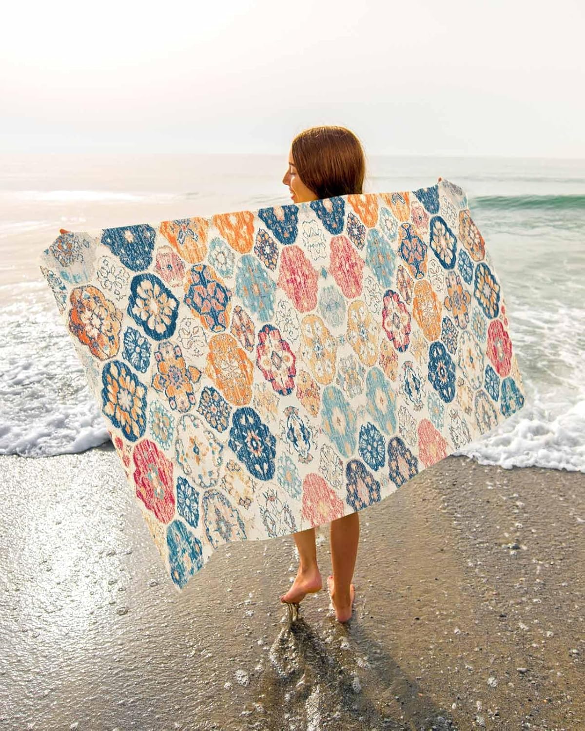 Boho Morocco Beach Towels Oversized Super Absorbent, Retro Farmhouse Ethnic Neutral Aesthetic Lightweight Bath Towel Quick Dry Sets For Bathroom/Pool/Rv Camping/Beach Play/Gym Room/Picnic 31"x62"