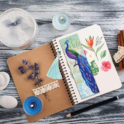 Miniatura 5 de 2 marcapáginas de diamantes 5D, marcapáginas de borla de cuero, marcapáginas de pintura de bricolaje, con borla, diamantes de imitación de resina,