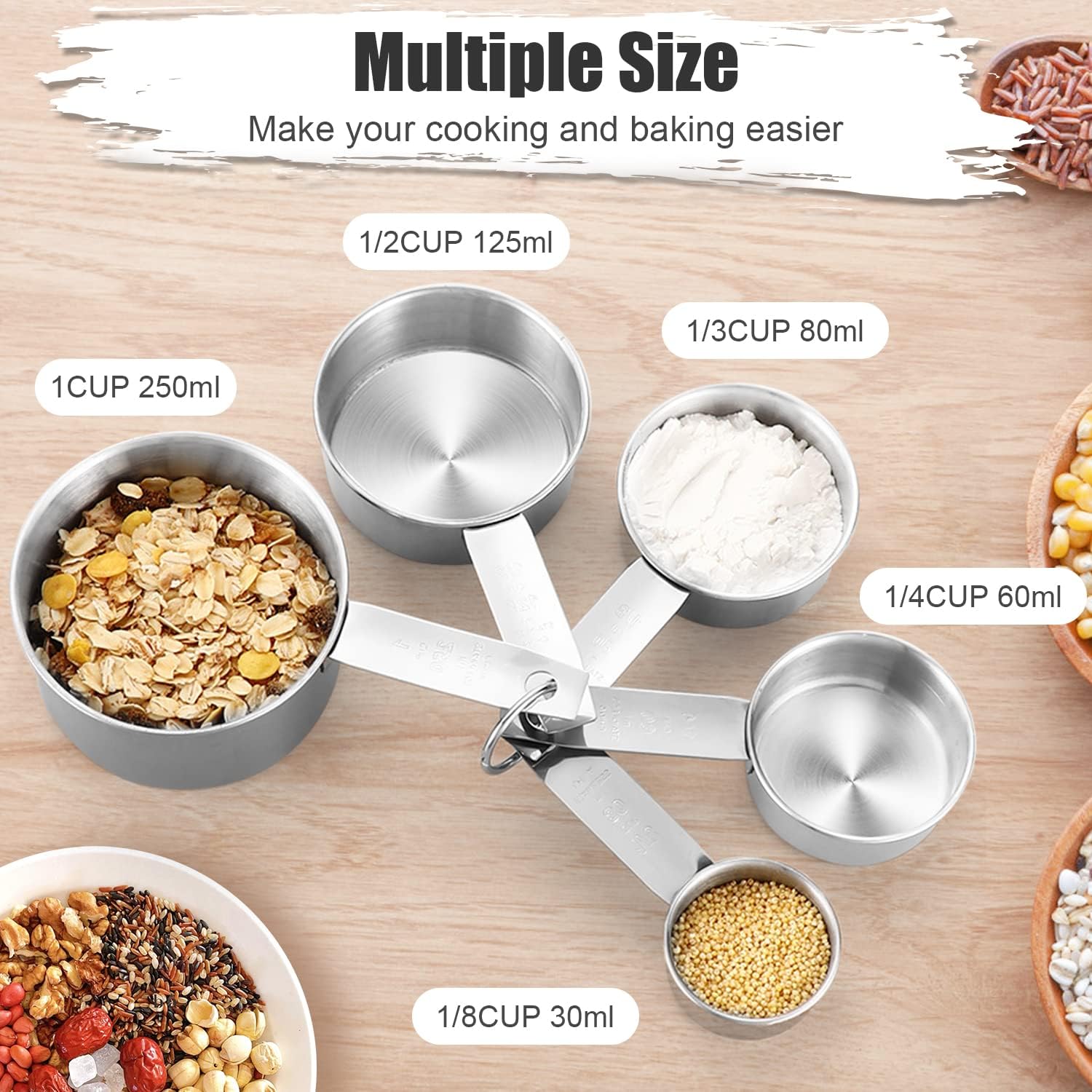 Stainl Steel Measuring Cups Spoons Set, 5 Nesting Cups and 5 Staable