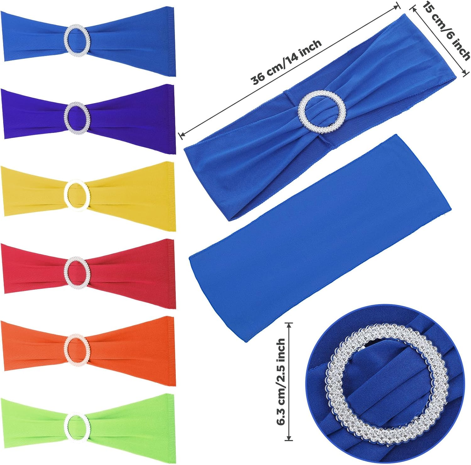 60 PCS Spandex Chair Sashes Bows,Stretch Colored Chair Solid Bows Wedding Chairs Bands with Buckle for Wedding Fiesta Party Favor Ceremony Baby Shower Banquet Reception Mardi Gras Decoration