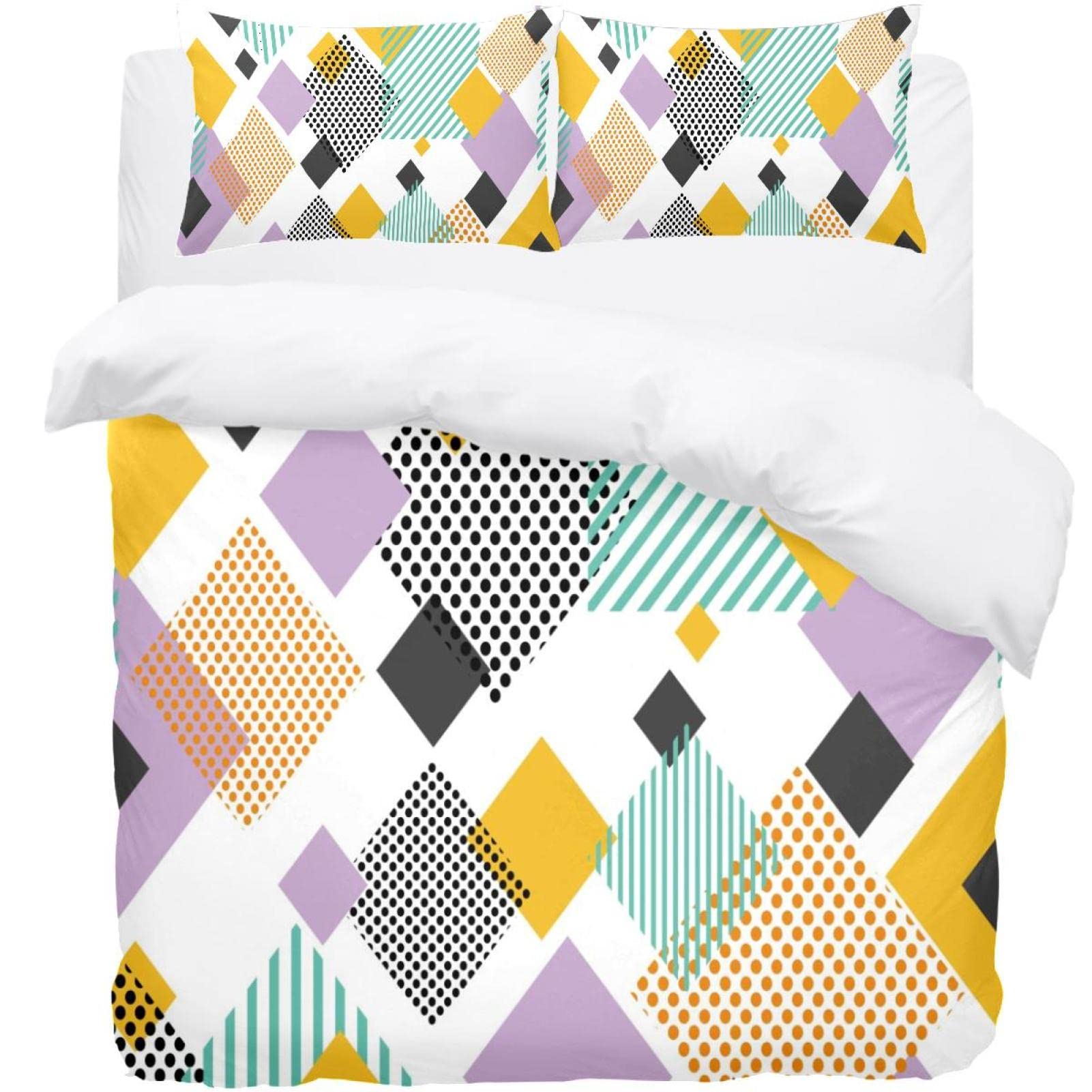 Parure de lit microfibre douce avec housse de couette et motif diamants graphiques