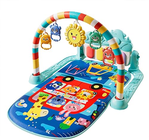 Tapete de juego para bebé, gimnasio para bebé, piano, boca abajo, tapete de actividad para bebé, música y luces para niños y niñas para recién