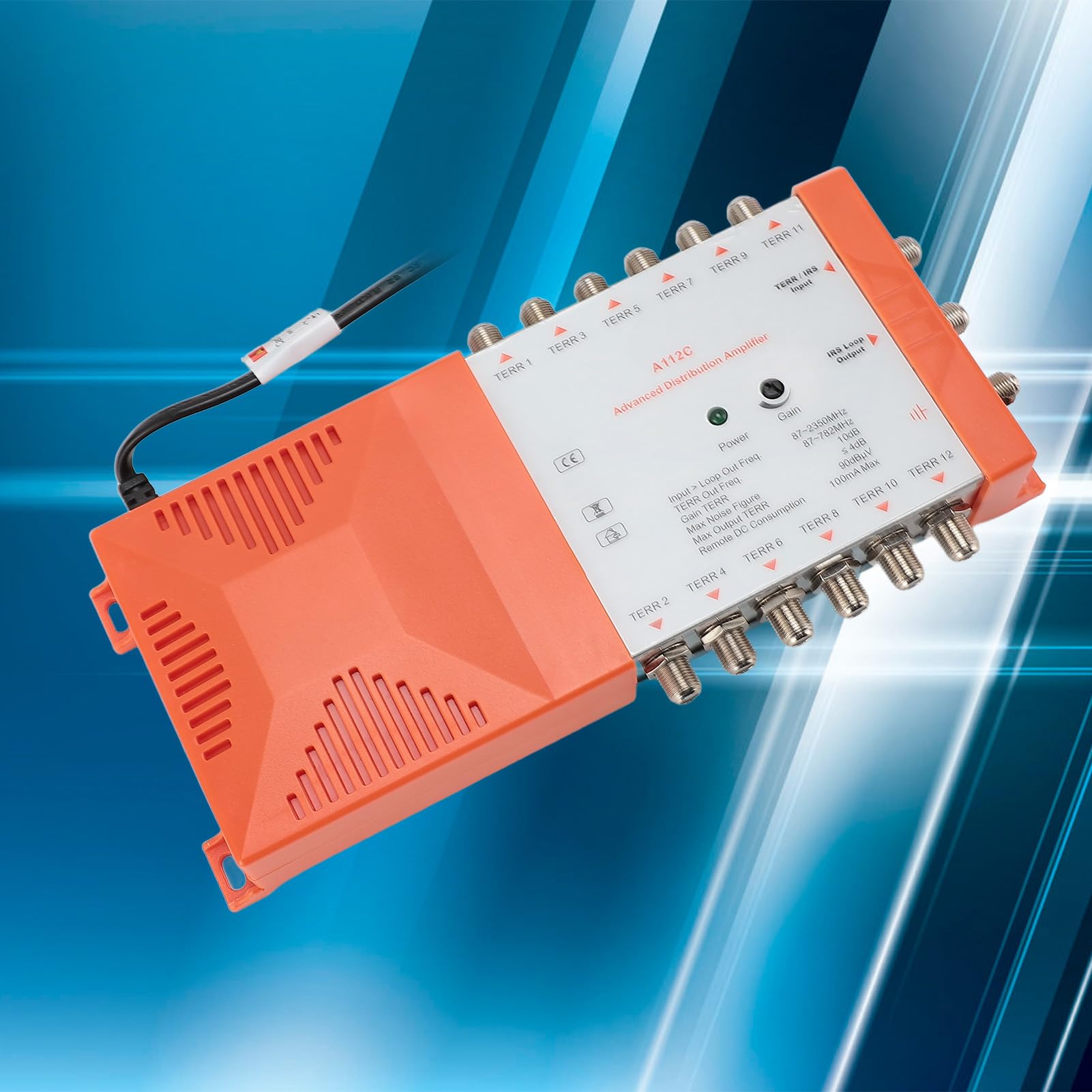 Amplificador de Distribución, Amplificador de Distribución de 12 Canales 87MHz - 782MHz, Cascada de Bucle IRS, para Conexión de Múltiples Televisores o Decodificadores (Enchufe