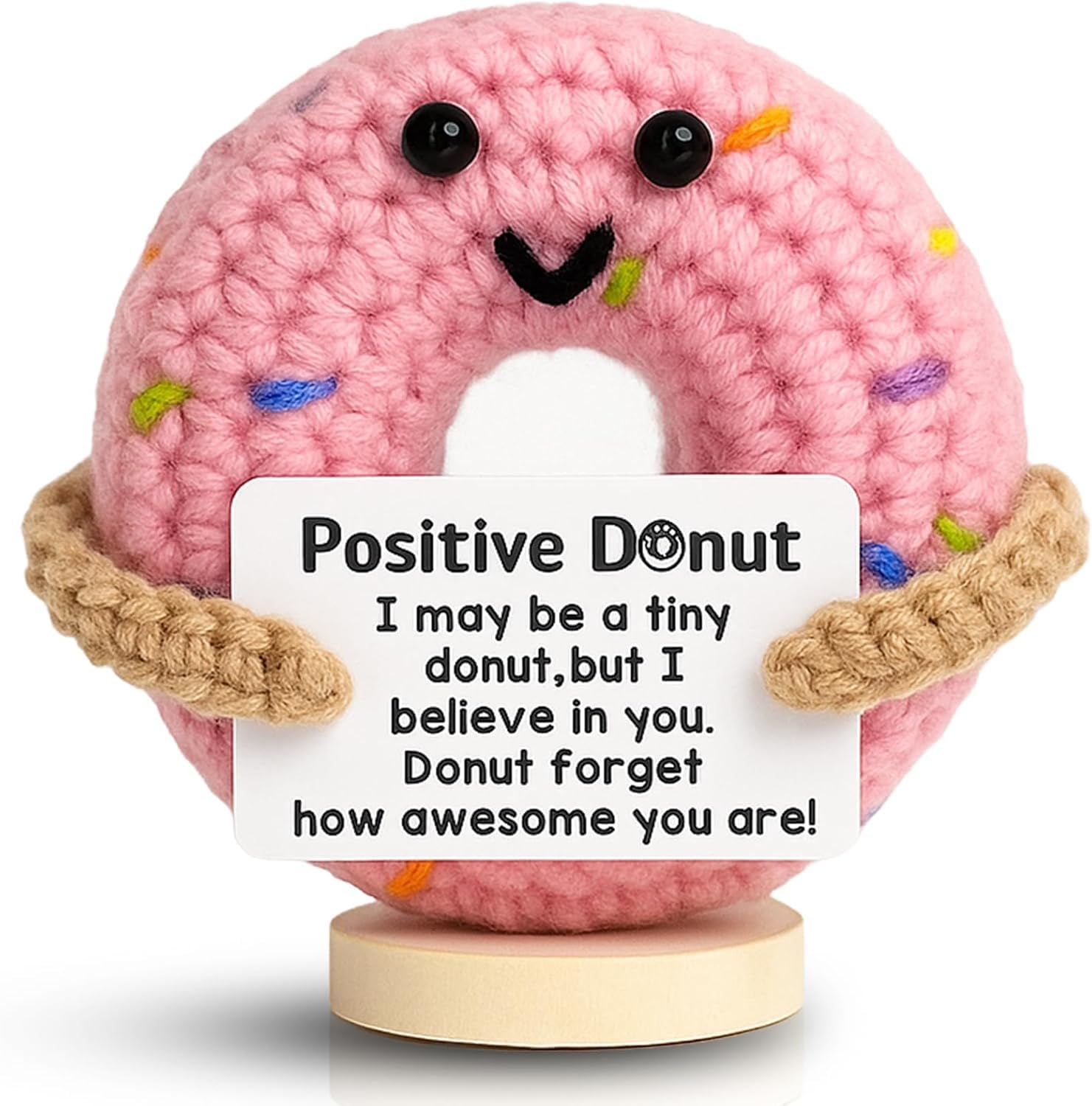 Emotional Support Crochet Donut, Handmade Comfort Gift for Women, Friends Celebrating Birthdays or Graduations, Motivational Display for Tough Times, Positive Crochet Animals-image-3