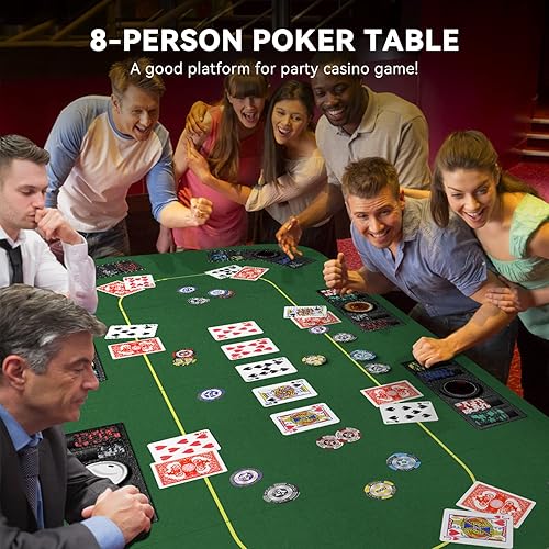 Miniatura 15 de YUZPKRSI Mesa de póquer 3 en 1, diseño de mesa de póquer Texas Hold'em con fieltro negro reversible, tapete plegable para dados de mesa de póquer