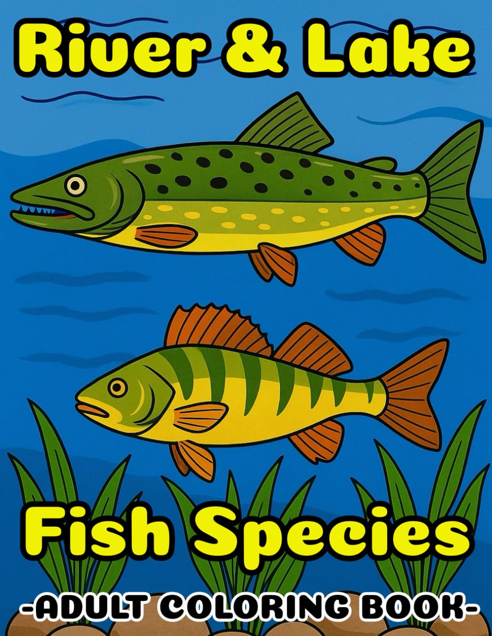 River & Lake Fish Species Coloring Book | 50 Freshwater Fish Coloring Pages for Adults & Kids: Trout, Salmon, Sturgeon, Pike, Catfish, Tilapia, Carp & More | Relaxing Nature & Wildlife Coloring Book