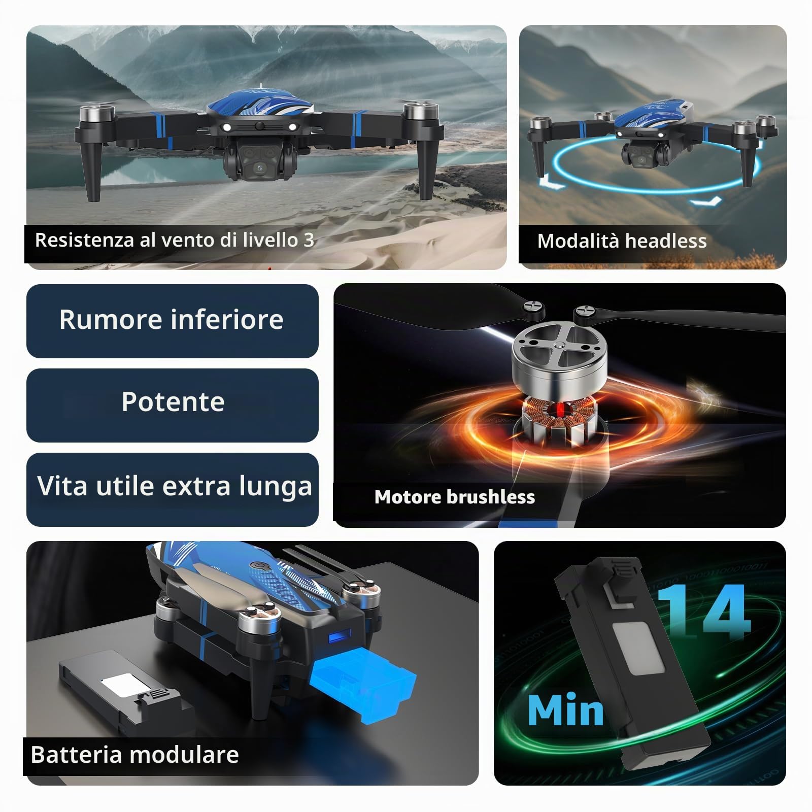 Drone con Camera Droni per Adulti 4K, Schermo LCD FPV Live Video, Motore Brushless, Sistema di Prevenzione Ostacoli a 270°, 3D Flips, Peso Inferiore a 250g, Supporta Schede SD fino a 32 GB