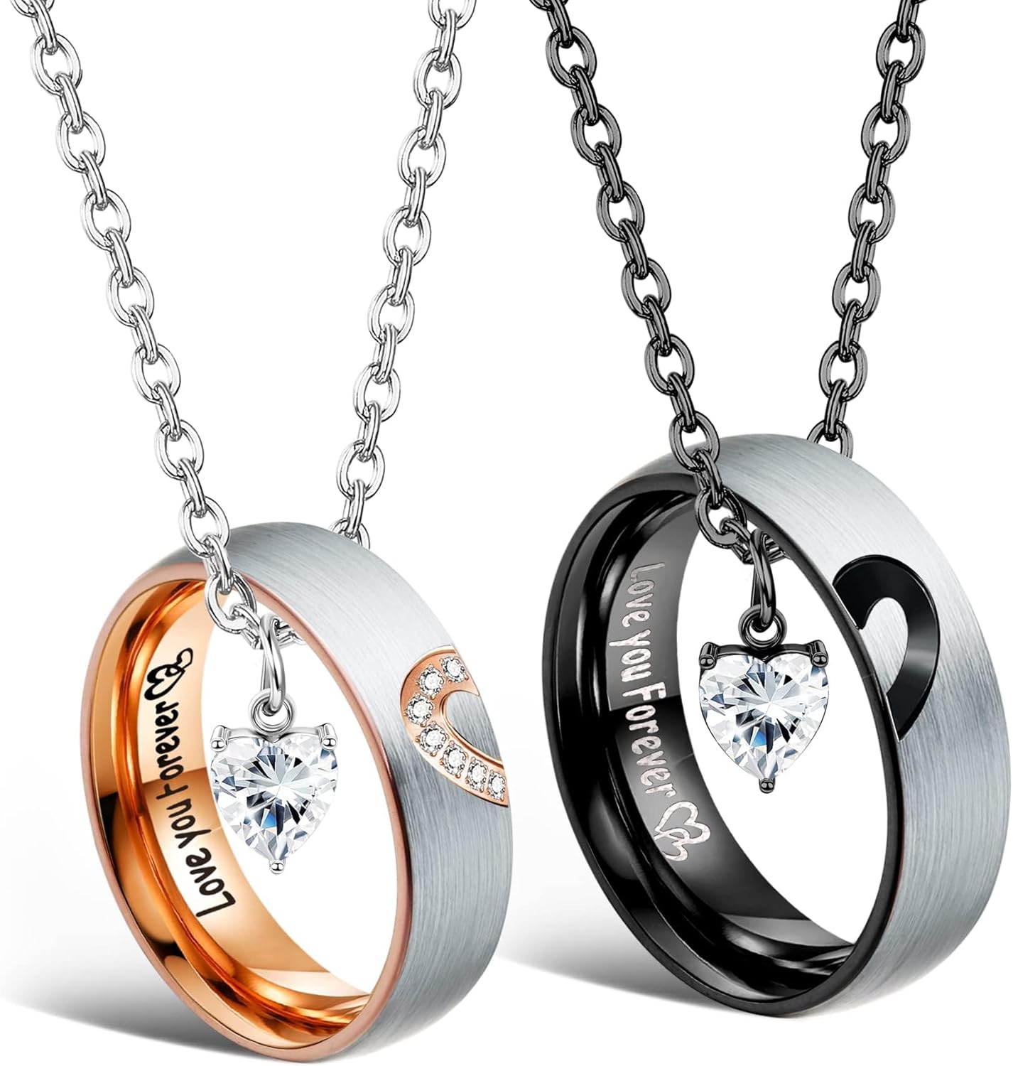 Matching Necklaces For Couples Pendant Necklace For Women Men Matching Promise Rings Pendant Set Stainless Steel Couple Necklace For Him And Her Anniversary Valentine&amp;#39;s Day Jewelry Gift