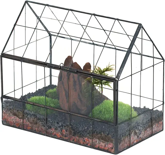 Black Geometric Glass Terrarium with Front Door - House Shape Planter for Succulents