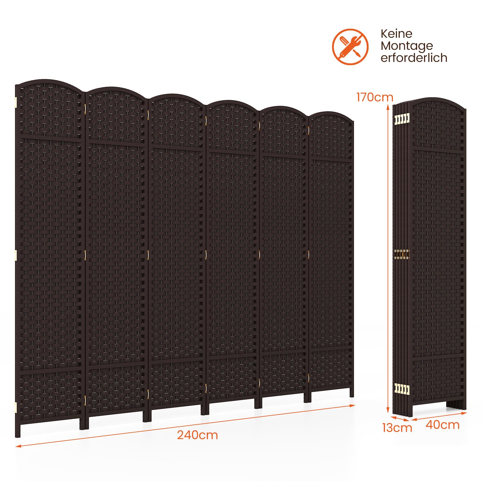 COSTWAY Paravent 170 x 121cm, ruimteverdeler van paulowniahout, incl. 9 fotolijsten 360° draaibaar, 3-delige scheidingswand inklapbaar, in rustieke stijl, inkijkbescherming voor binnen