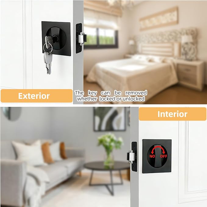 Cerradura de Puerta Empotrada con Llave, Negro Mate miniatura 4