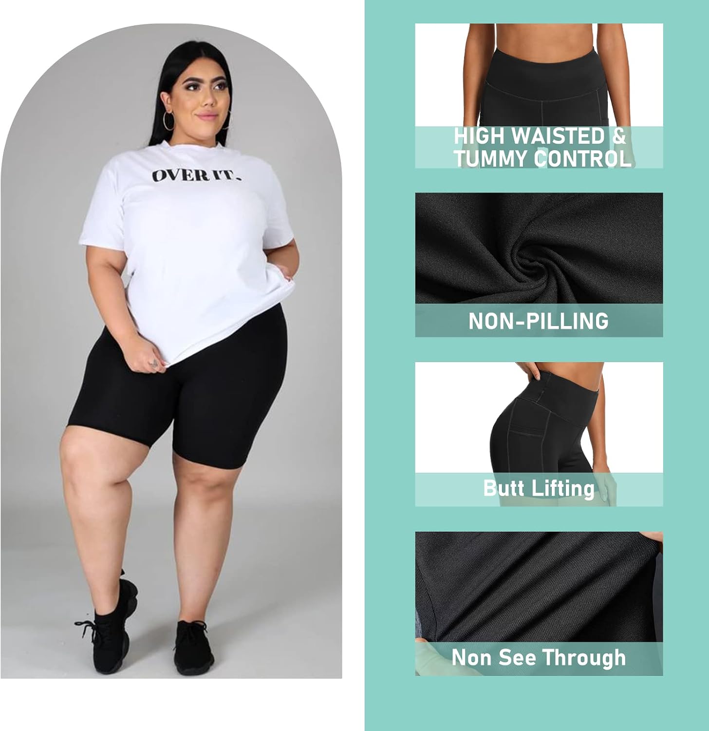  3 Pack Plus Size Biker Shorts for Women, Pocket & No-Pocket Options thumbnail