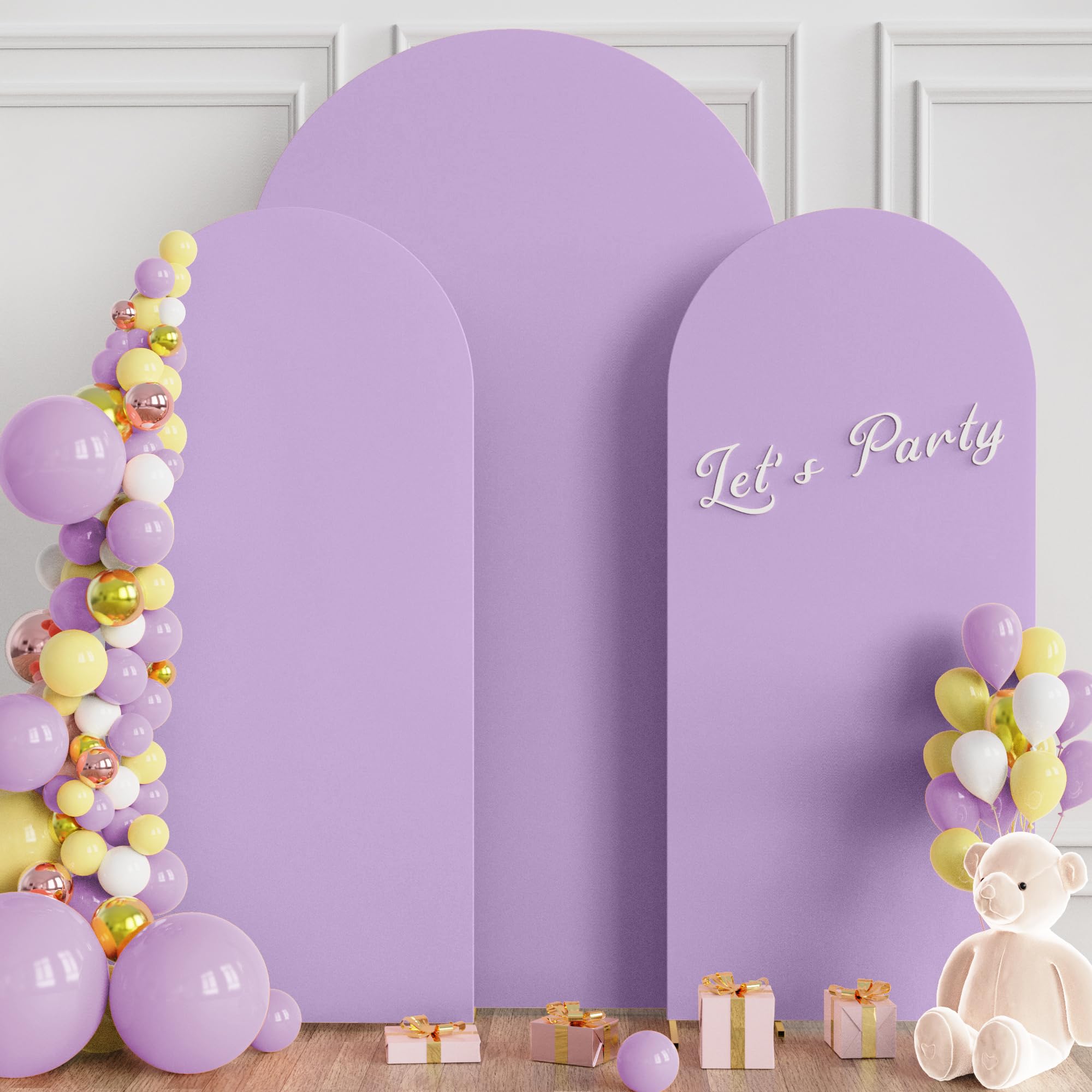 Wokceer Wedding Arch Cover 7.2FT, 6FT, 6FT Spandex Set of 3 Wedding Arch Stand Covers Round Top Chiara Arch Backdrop Stands Cover for Birthday Party Ceremony Banquet Decor Lavender