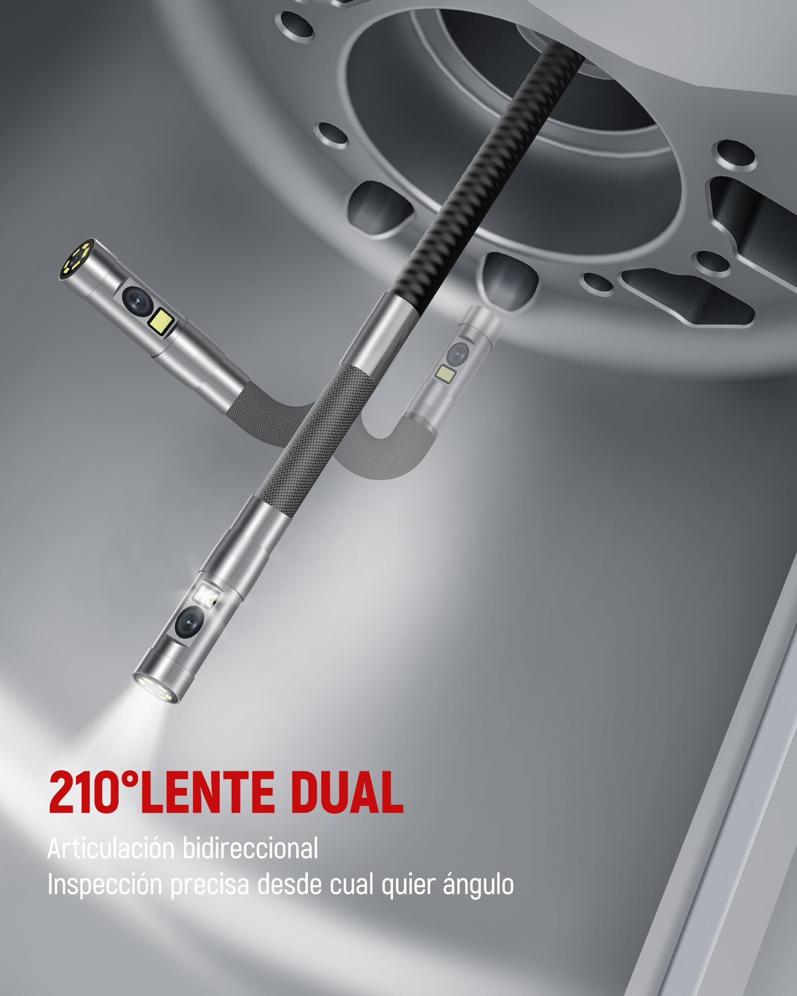 KAIWEETS Cámara Endoscópica con Luz, Doble Lente 210° Articulada con Control de Rueda, Sonda Delgada de 6,5 mm, Pantalla IPS 1080P, Cable Semirrígido de 1,6 m, IP67 Impermeable para Automoción y HVAC