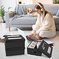 Vista 9 de AOBOPLE Cajas de almacenamiento de CD, caja organizadora apilable de CD con tapa, paquete de 3 soportes para CD de 2 compartimentos, capacidad