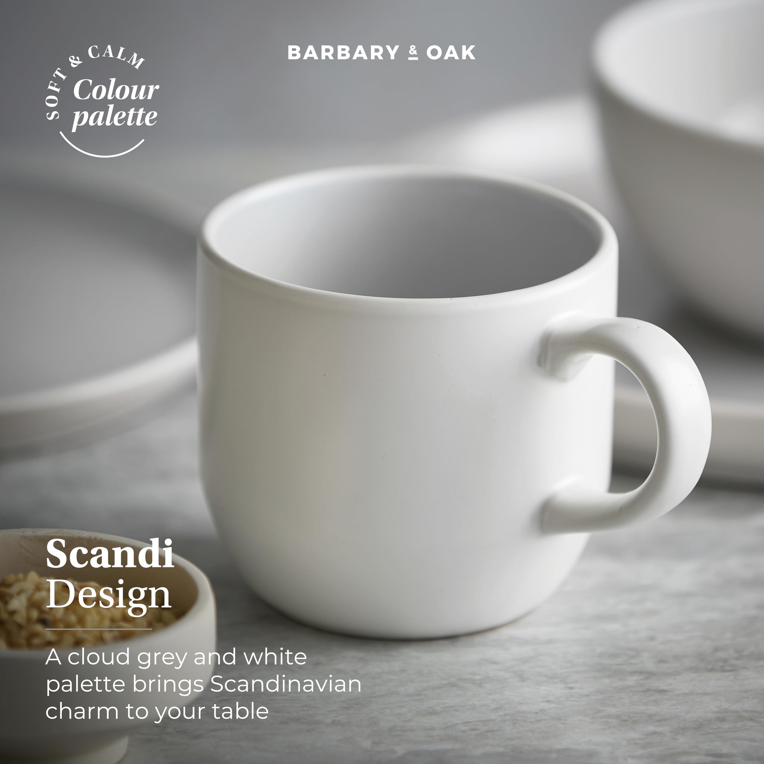 Barbary & Oak BO867004GRY Oslo 16-teiliges Geschirr-Set, Steinzeug, Weiß und Nimbus-Grau