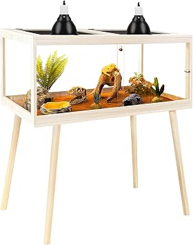 PROLEE Reptile Enclosure with Leg, 82 Gallons Bearded Dragon Tank, Tempered Glass Lizard Tank with Metal Mesh Tops and Lockable Door, Spacious Reptile Habitat for Snake,Lizard Oak