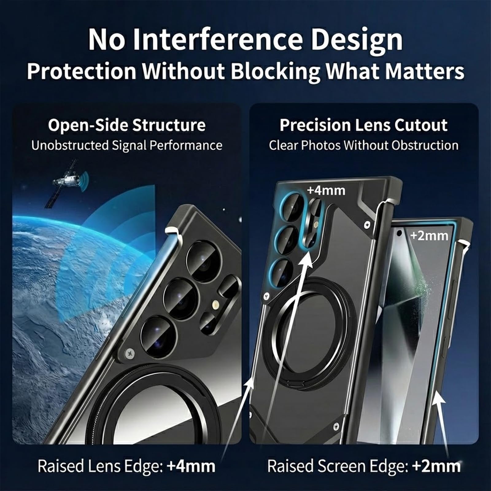 Custodia Magnetica in Alluminio Senza Bordo per Samsung Galaxy S25/S24/S23/S22 Ultra, [Compatibile con MagSafe] Anello Supporto 360°, Bumper Metallo Blocco a Vite, Cover Slim Open(Black,S23 Ultra)