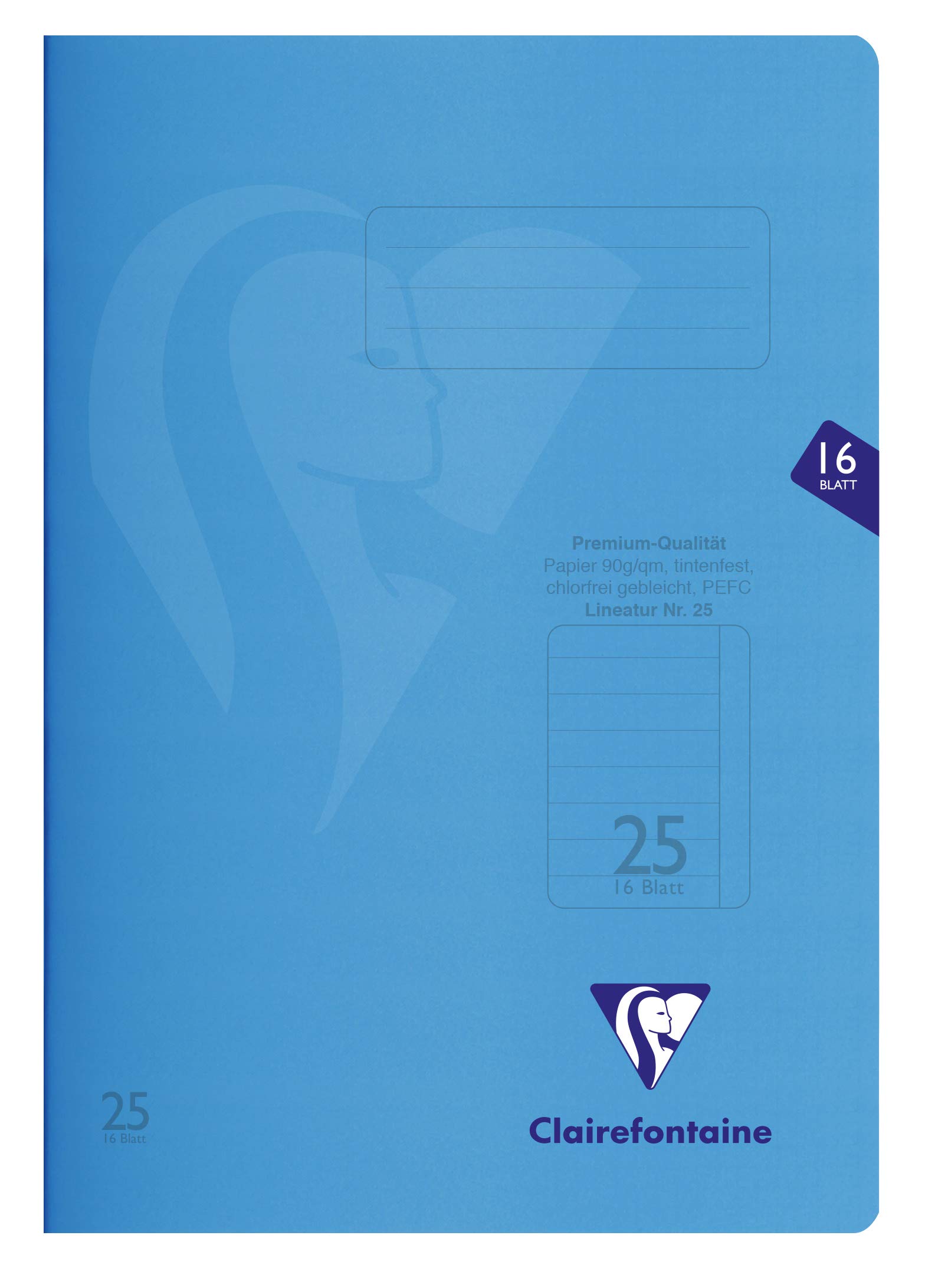 Clairefontaine 323225C - Pack of 25 Schoolbook Notebooks, Ideal for School, DIN A4, 32 Pages, 90g, Line Style 25 Ruled with Margin, PP Cover, Blue, 1 Pack